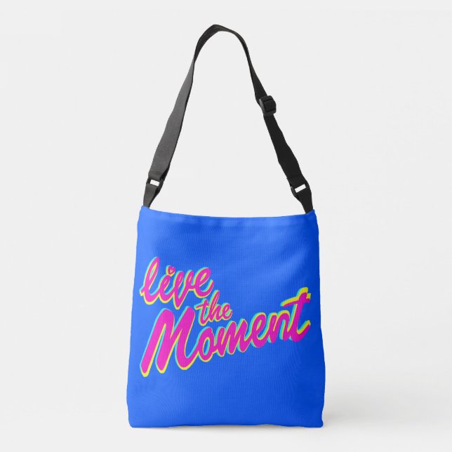 Live the moment text slogan tote bag (Back)