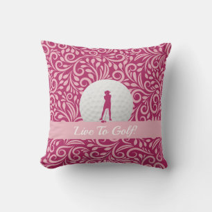 Live To Golf Lady Golfer Silhouette Pink Custom Throw Pillow