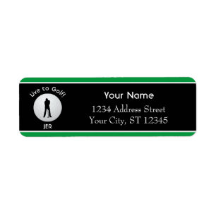 Live to Golf Male Silhouette Monogram Address Label