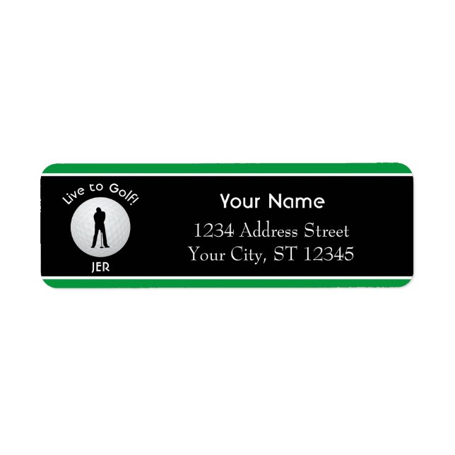 Live to Golf Male Silhouette Monogram Address Label (Front)