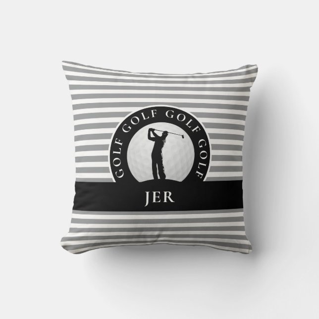 Live To Golf Monogrammed Golfer Gray Black For Him Throw Pillow (Front)