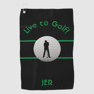 Live to Golf Quote Monogrammed Black & Green Towel