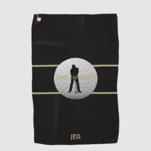 Live to Golf Quote Typography Black Green Monogram Towel