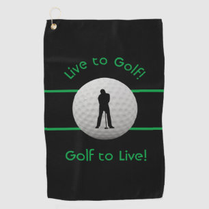 Live to Golf Quote Typography Black & Green Towel