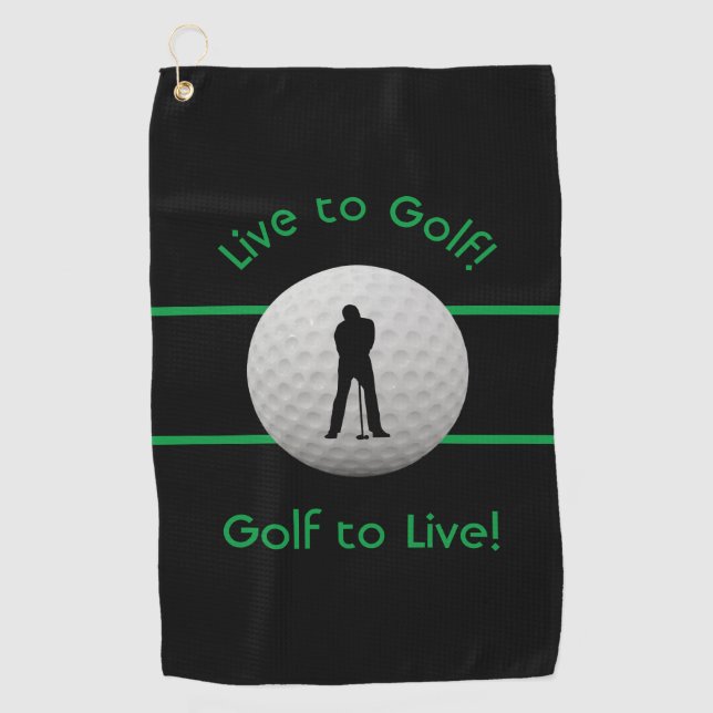 Live to Golf Quote Typography Black & Green Towel (Front)