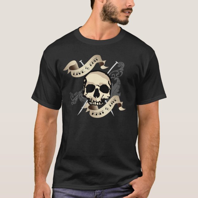 Live to Knit dark color t-shirt (Front)