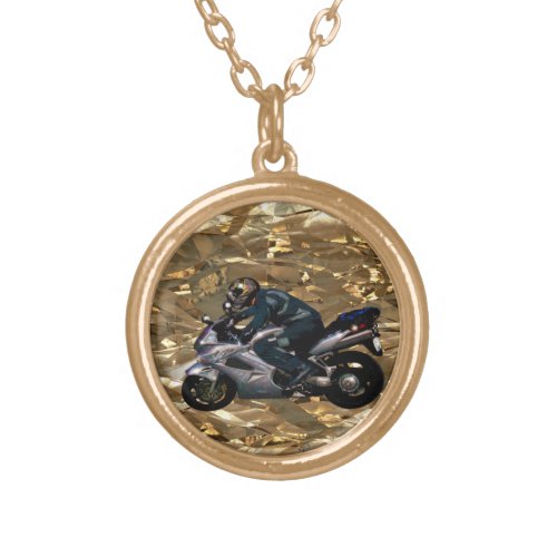 Live To Ride Motorbiker Gold Plated Necklace