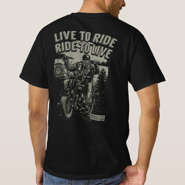 Live To Ride Ride To Live Bearded Biker Chopper T-Shirt (Back)