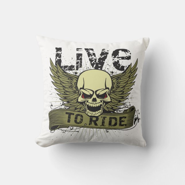 Live To Ride Skull With Wings Throw Pillow (Front)