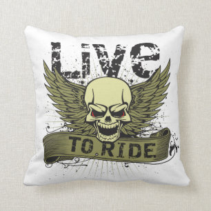 Live To Ride Skull With Wings Throw Pillow
