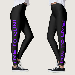 Live to Run! Run to Live! Black & Purple Running Leggings
