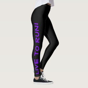 Live to Run! Run to Live! Black & Purple Running Leggings