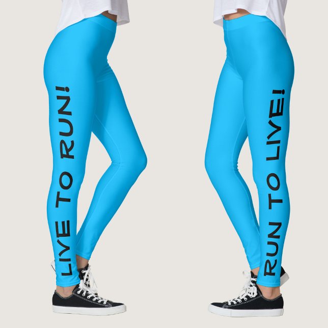 Live to Run! Run to Live! Blue Cute Running Leggings (Right Side/Left Side)