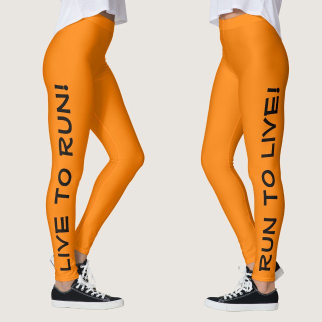 Live to Run! Run to Live! Cute Orange Running Leggings (Right Side/Left Side)