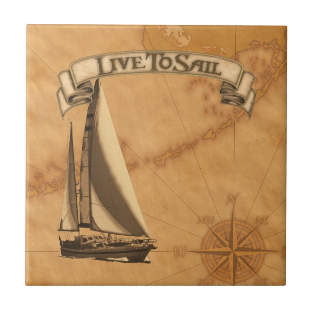 Live To Sail Ceramic Tile (Front)
