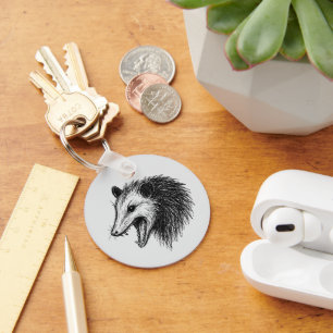 Live Ugly Fake Your Death Eat Trash Funny Opossum Keychain