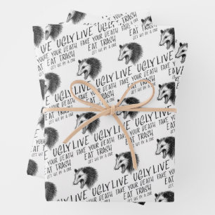 Live Ugly Fake Your Death Eat Trash Funny Opossum Wrapping Paper Sheets