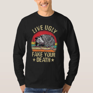 Live Ugly Fake Your Death Retro Vintage Opossum Fu T-Shirt