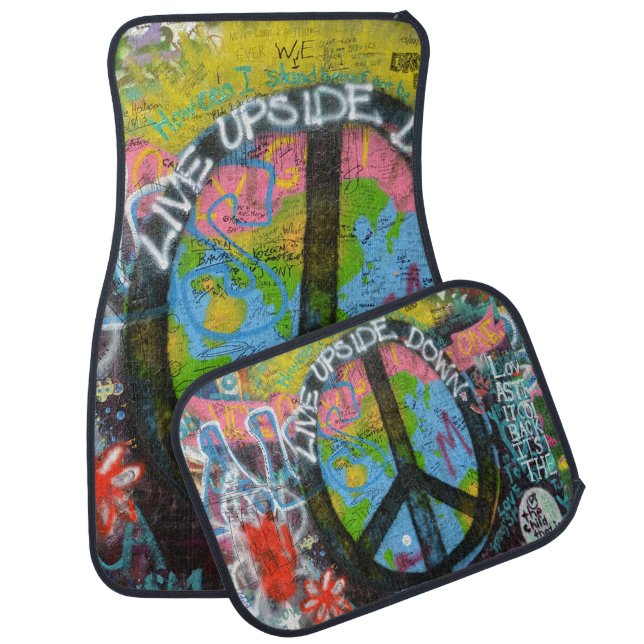Live Upside Down Peace Sign Wall Car Mat (Set)