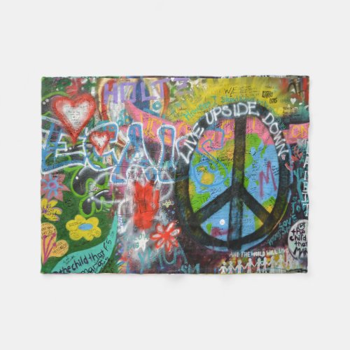 Live Upside Down Peace Sign Wall Fleece Blanket