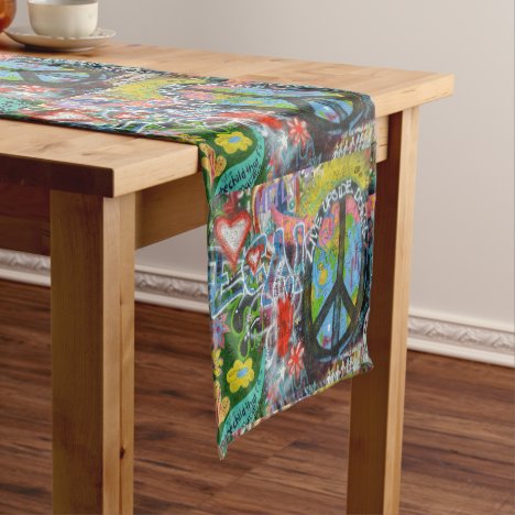 Live Upside Down Peace Sign Wall Short Table Runner