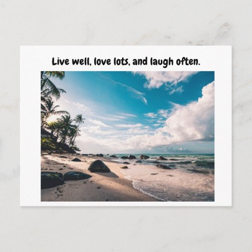 Live well love lots and laugh often postcard