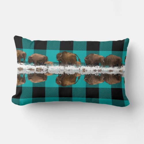 Live Wild _ Snowy Bison Wildlife  Lumbar Pillow