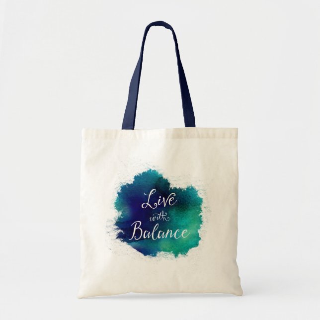 Live With Balance Zen Watercolor Tote Bag (Front)
