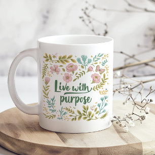 "Live with Purpose" Boho Neutral Wildflowers Coffee Mug