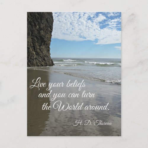 Live your beliefs and you can turn the world  postcard