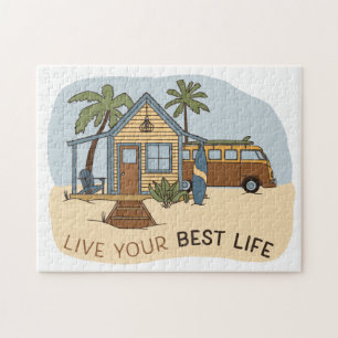 Live Your Best Life Beach cabin Surfer Jigsaw Puzzle
