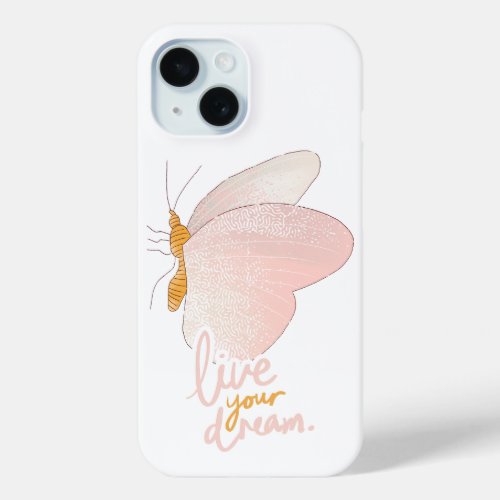 Live Your Dream Aesthetic Peach Butterfly iPhone  15 Case