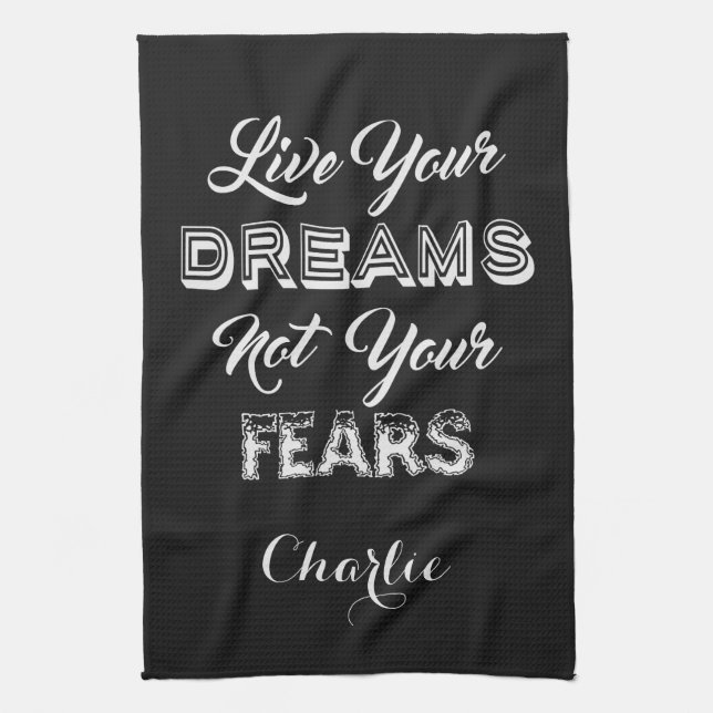 Live Your Dreams custom name & color hand towel (Vertical)
