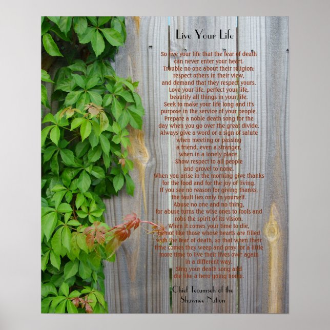 Live your life, Chief Tecumseh Poster (Front)