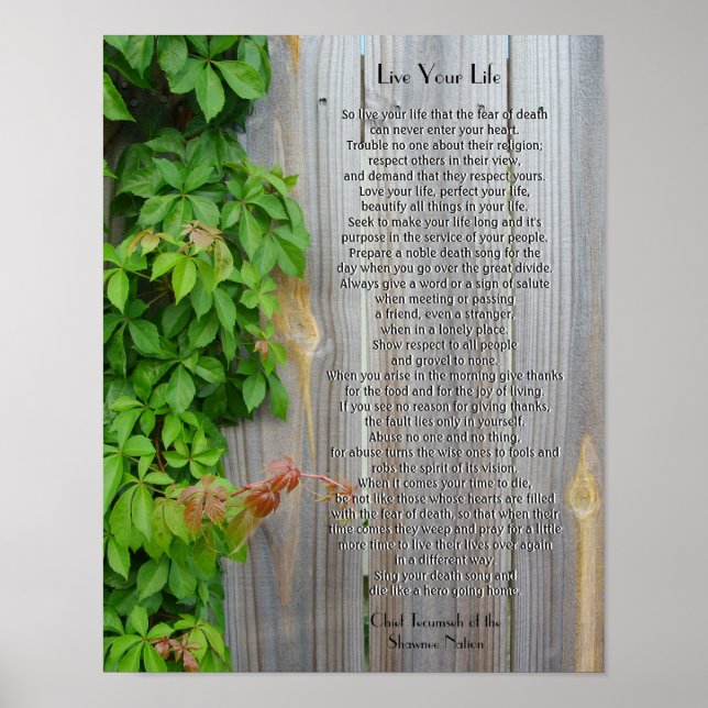 Live your life, Chief Tecumseh Poster (Front)