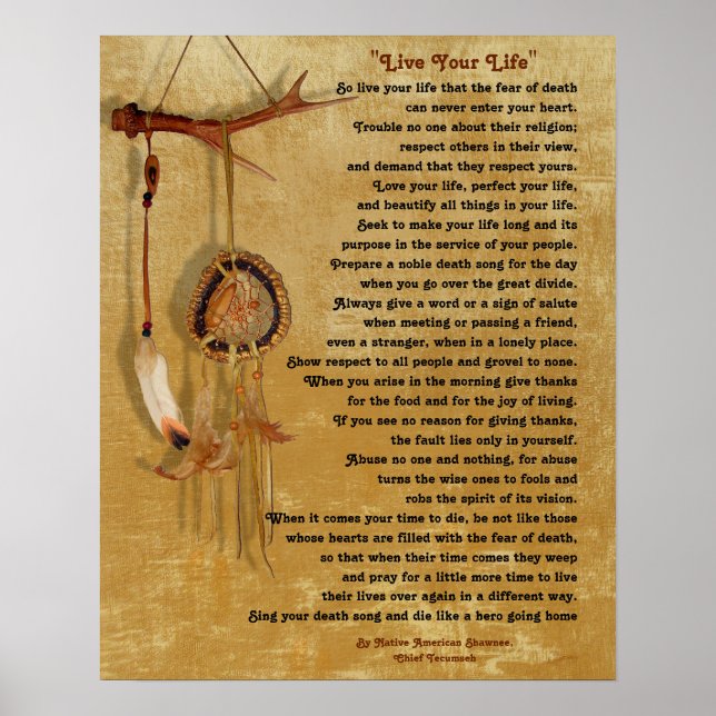 "Live Your Life",Chief Tecumseh w/ Dream-catcher Poster (Front)