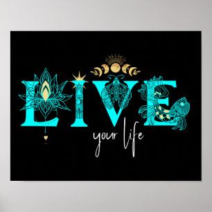 Live your life fish Stars Lotus moon Sun wall Art