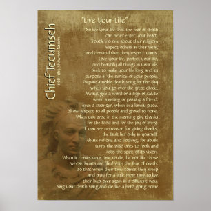 "Live Your Life" on old parchment, Chief Tecumseh Poster
