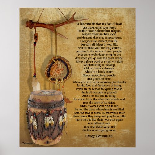 Live your life Tecumseh Dreamcatcher and Drum Poster