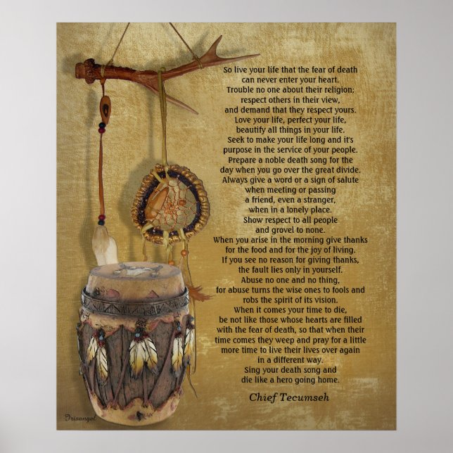 "Live your life" Tecumseh Dreamcatcher and Drum Poster (Front)