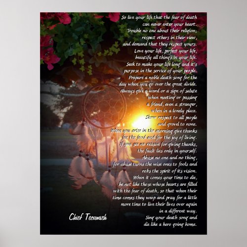 Live your life Tecumseh Dreamcatcher sunset Poster