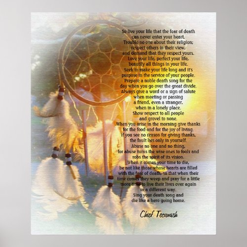 Live your life Tecumseh Dreamcatcher sunset Poster