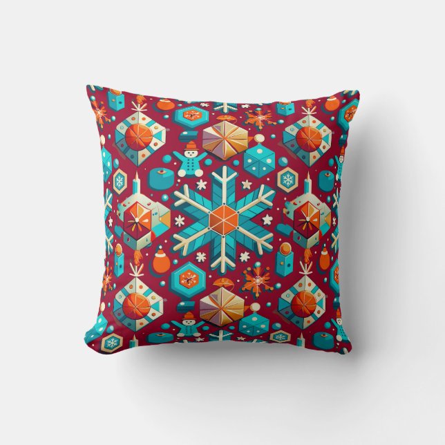 Lively and colorful christmas holiday-themed patte throw pillow (Front)