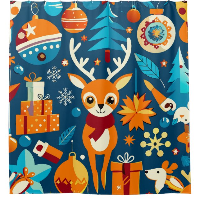 Lively and colorful christmas pattern shower curtain (Front)