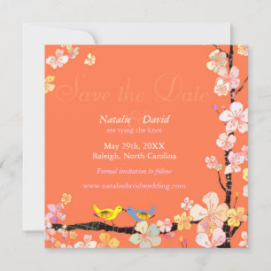 Lively Bird Theme Orange Wedding Save the Date