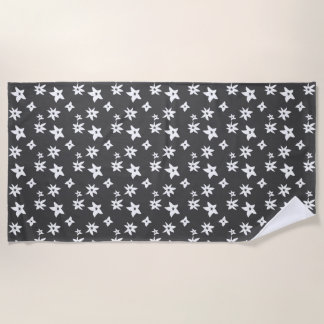 Lively Black and White Line Drawing Floral Graphic Beach Towel