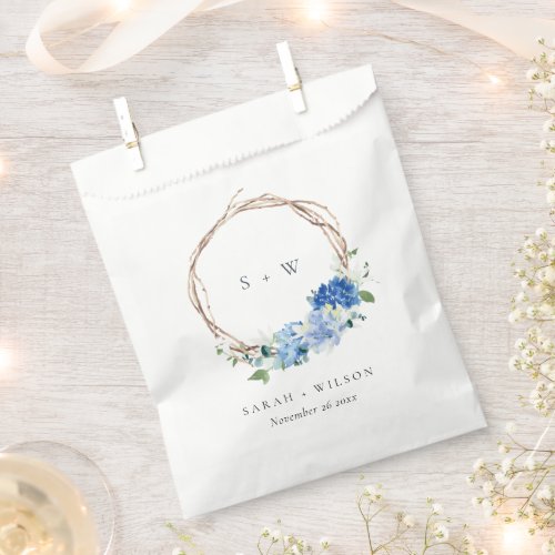 Lively Blue Floral Wooden Wreath Wedding Monogram Favor Bag
