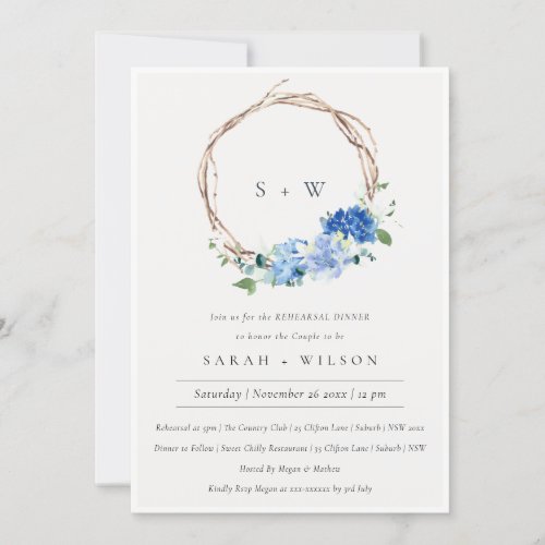 Lively Blue Green Foliage Rehearsal Dinner Invite