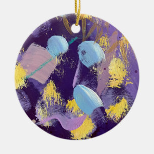 Lively blue, purple, and yellow abstract art ceramic ornament