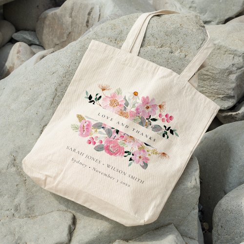 Lively Blush Pink Watercolor Floral Wedding Thanks Tote Bag